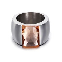 Simple Women's Titanium Steel Ring with Glass Design