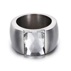 Simple Women's Titanium Steel Ring with Glass Design