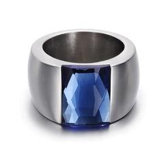 Simple Women's Titanium Steel Ring with Glass Design