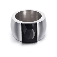 Simple Women's Titanium Steel Ring with Glass Design