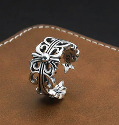 S925 Sterling Silver Cross Flower Ring