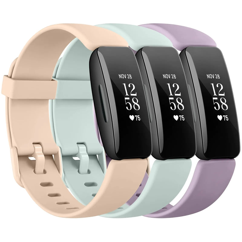 3 Pack Silicone Bands Compatible with Fitbit Inspire 2 Bands for Women Men Adjustable Replacement Sport Wristbands Straps for Fitbit Inspire 2 / Ace 3 (Apricot Pink/Light Cyan/Light Purple)