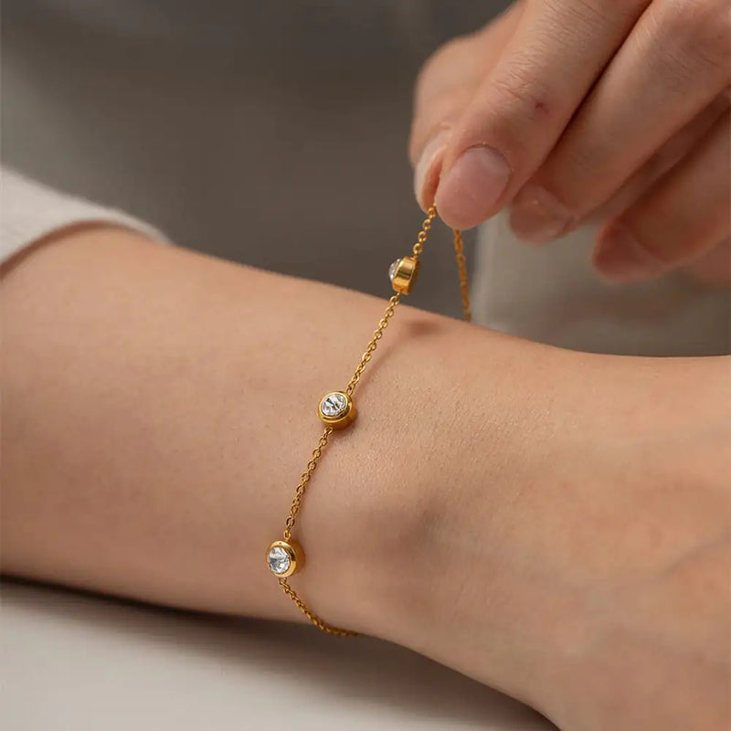18K Gold Plated Round Zircon Stainless Steel Bracelet