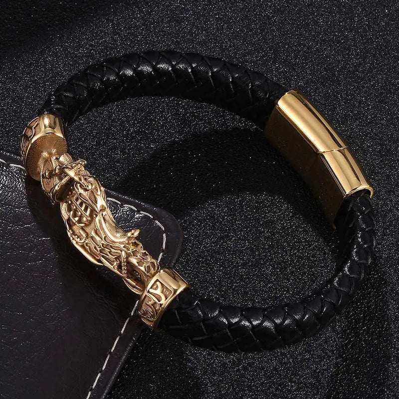Woven Leather Motorcycle Bracelet