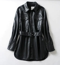 Women's High Waist Lace-Up PU Jacket