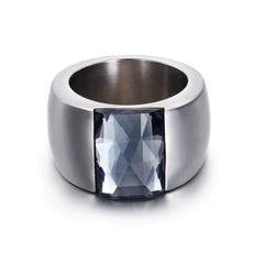 Simple Women's Titanium Steel Ring with Glass Design